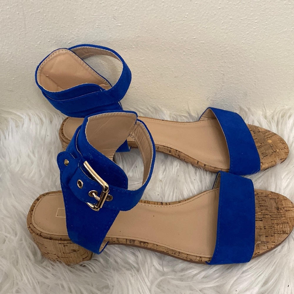 Yoki Blue Sandals with Cork Heel